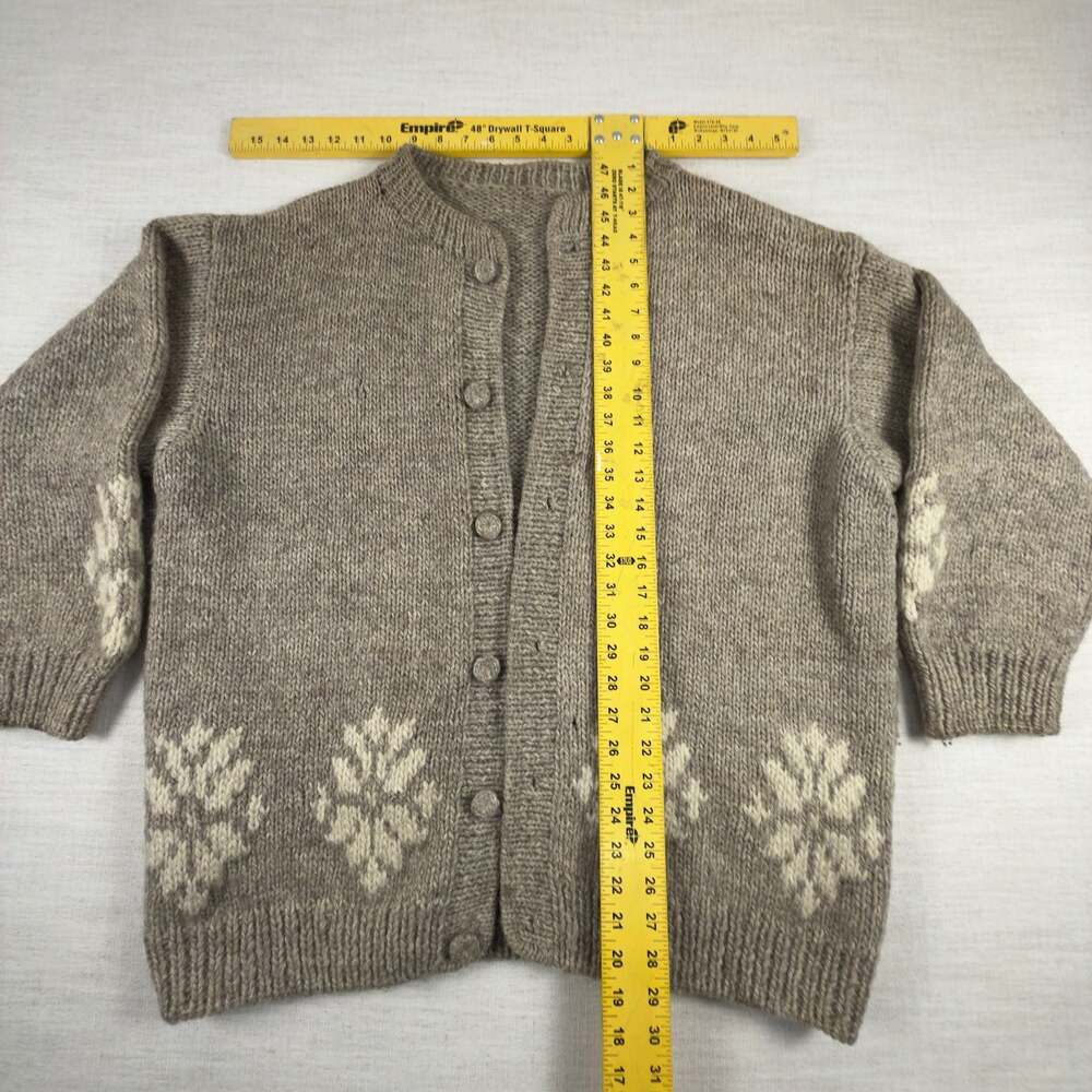 Vintage Hand-Knit Wool Snowflake Cardigan Sweater - Picture 7 of 8